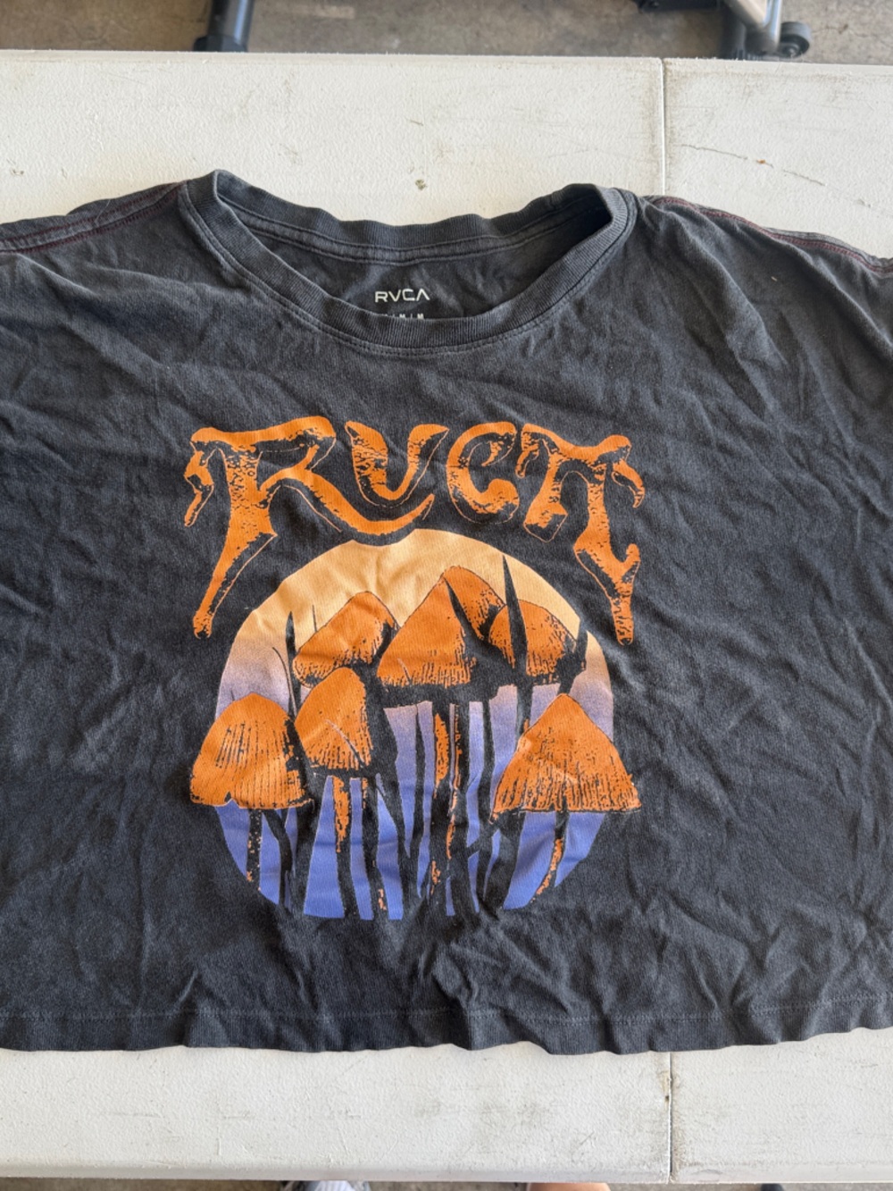 RVCA Black Kids Short Sleeve Tee with Orange and Blue Graphic